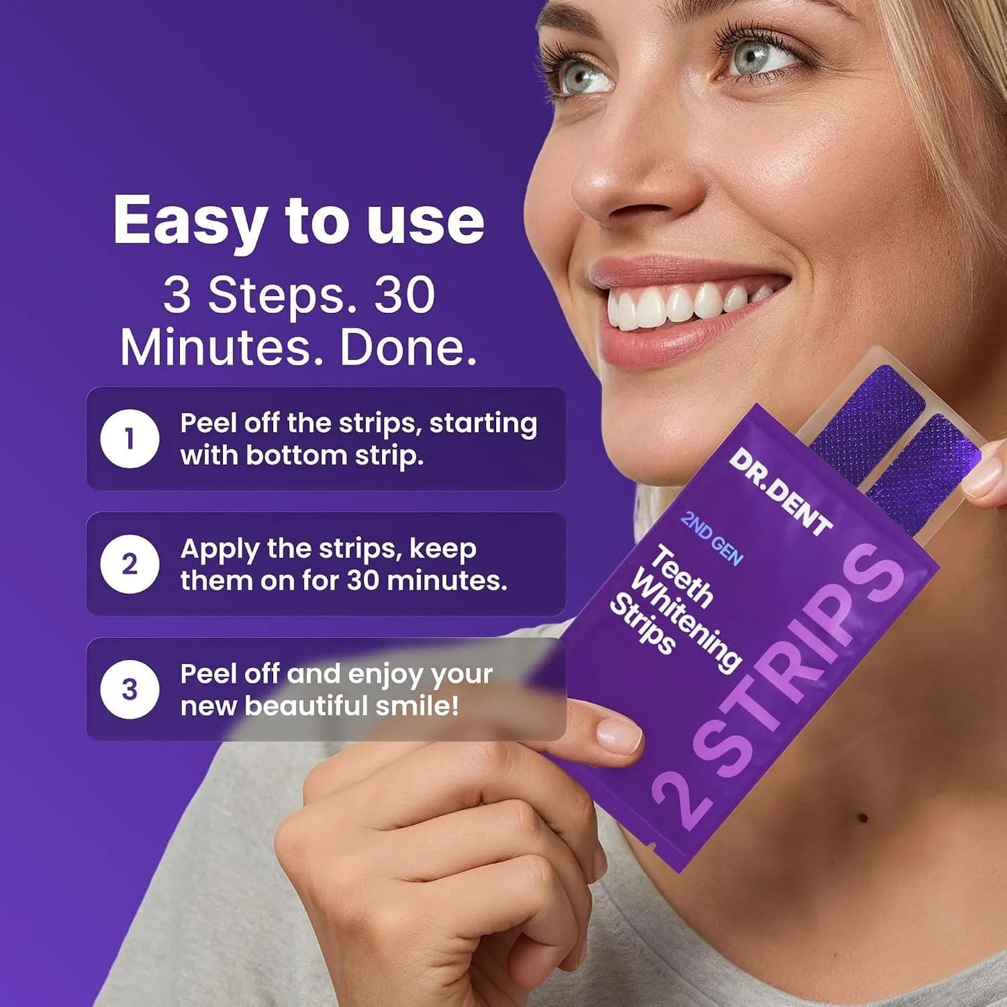 Purple Teeth Whitening Strips - Safe for Enamel